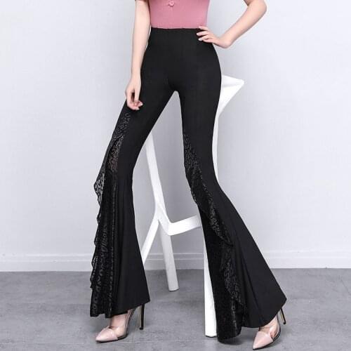 Flare Pants Black Lace Women Clothing New Vintage Gothic Harajuku Hippie Trousers High Waist Casual Fish Tail Pantalones Mujer