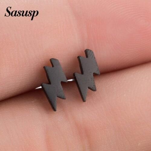 Punk Black Thunder lightning Stud Earrings for Women Geometric Wave Stud Earring Jewelry Stainless Steel Idea Gifts brincos