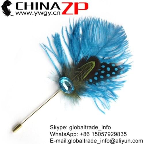 CHINAZP Beautiful Costume Decoration Dyed Turquoise Ostrich and Guinea Feathers With Showgirl Dance Ostrich Feather Brooch