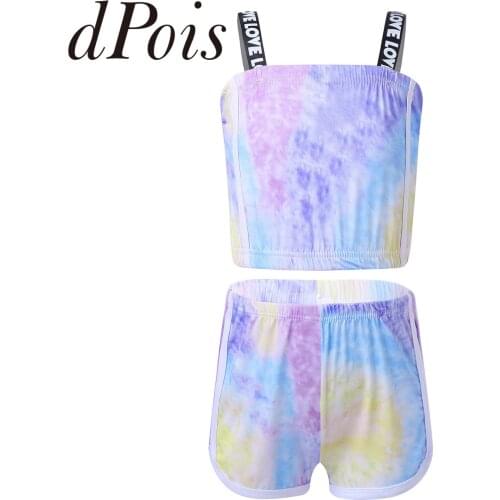 2Pcs Kids Swimwear Toddler Girls Summer Sleeveless Tie Dye Printed Crop Top + Shorts Childrens Sport Bathing Suit Swimsuits