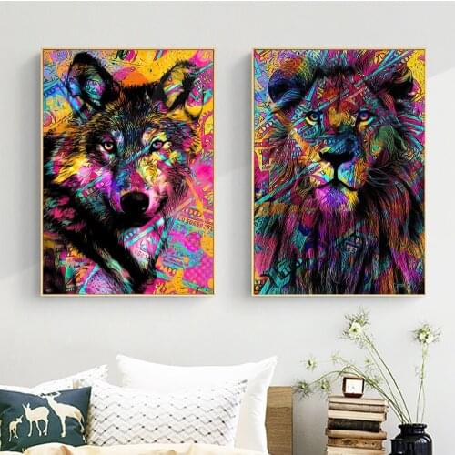 Watercolour Animals Visual Art Canvas Poster And Prints Abstract Lion Wolf Wall Painting For Living Room Decorative Pictures