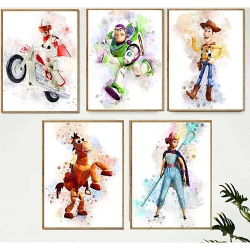 Canvas Paintings Disney Toy Story Watercolor Poster Abstract Movie Art Wall Picture for Living Kids Room Home Decoration Cuadros