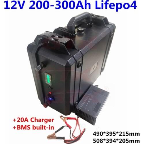 12V 200Ah 250Ah 260Ah 300Ah LiFepo4 lithium battery for solar energy system golf trolley RV autocaravans motorhome+20A charger