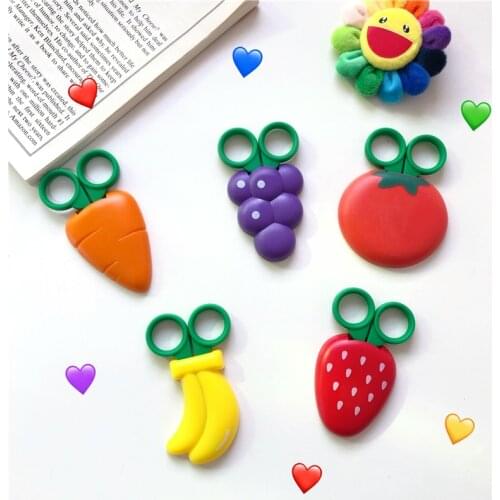 Cute Cartoon Fruits Modeling Scissors With Magnet Refrigerator Subsidies Portable Student Kawaii Mini Scissors School Stationery