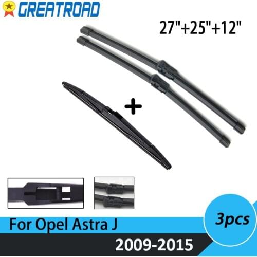 Wiper Front & Rear Wiper Blades Set For Opel Astra J 2015 2014 2011 2010 2009 Windshield Windscreen Window 27"+25"+12"