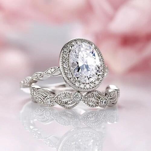 Classic 100% 925 Sterling Silver Rings Oval Cut Created Moissanite Gemstone Wedding Engagement Women Ring Set Fine Jewelry Gifts