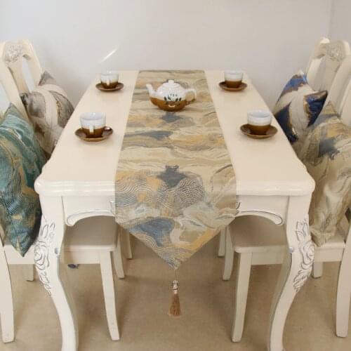 Water ink north US european style table runner wholesale thick embroider table runner for wedding hotel dinner party