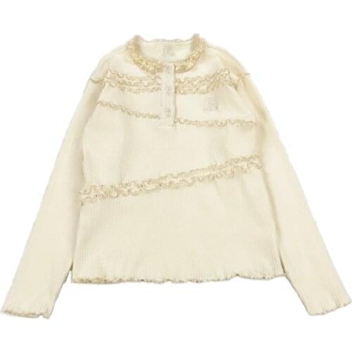 2021 New Winter Warm Bottoming Shirt Preppy Style Creamy Yellow Long-sleeved Spring And Autumn Womens Shirt With Fungus