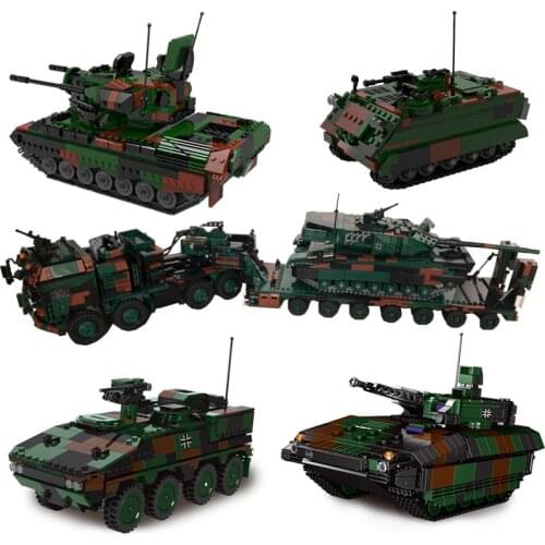 The New Military high-tech Weapon Army German 8×8 Tank Carrier Cheetah M113 Armored Car Building Blocks WW2 Bricks Toys