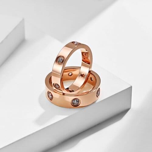 Luxury 4.5MM/6MM Wedding Rings for Engagement Anniversary Jewelry Gift Rhinestone Stainless Steel Woman Men Rings Love Promise