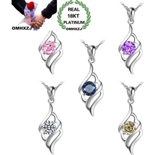 OMHXZJ Wholesale European Fashion Woman Girl Party Birthday Wedding Gift Wing AAA Zircon 18KT White Gold Pendant Necklace NA276