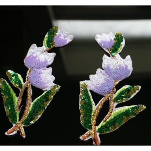 1pair Sequins orchid flower iron on patches for clothing DIY sequin floral patchs fer Embroidery applique parche ropa