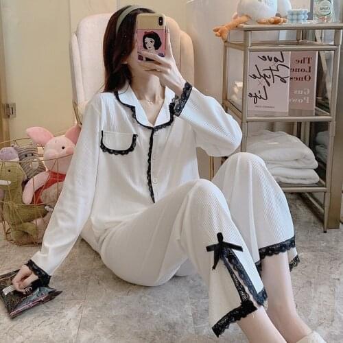 2021 Sleepwear Women Cotton Pajamas Nightwear Set Spring/autumn Pure Cotton Comfortable Ladies Home Clothes 2 Pieces Long Sleeve