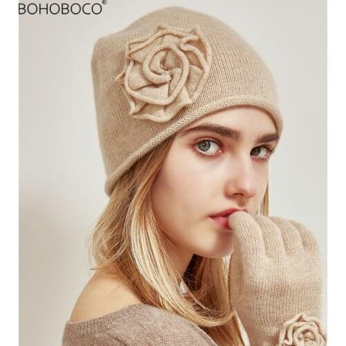 2021 Popular Slouchy Cap Women Baggy Winter Warm Crochet Wool Knit Cap Hat Trendy Personality Cashmere plain knitted curled rose