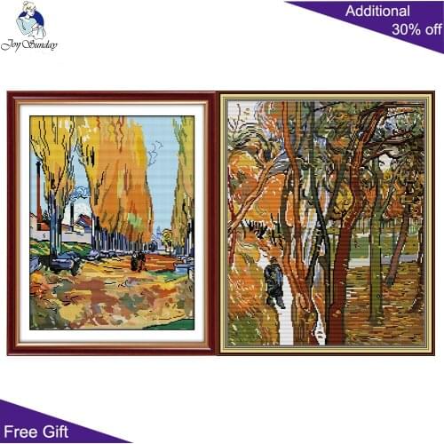 Joy Sunday Van Gogh Ariscamp Avenue Arles The Walk Falling Leaves Home Decoration FA116 FA117 Landscape Cross Stitch kits