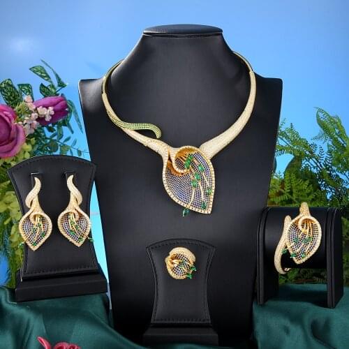 GODKI Luxury Refined Elegant Bridal Wedding 4 PCS Naija Jewelry Sets Bride Cubic Zirconia Necklace Bangle Earrings Ring set