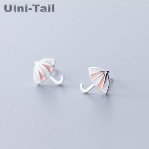 Uini-Tail hot new 925 sterling silver sweet cute umbrella earrings simple and compact creative tide flow plastic earrings ED557