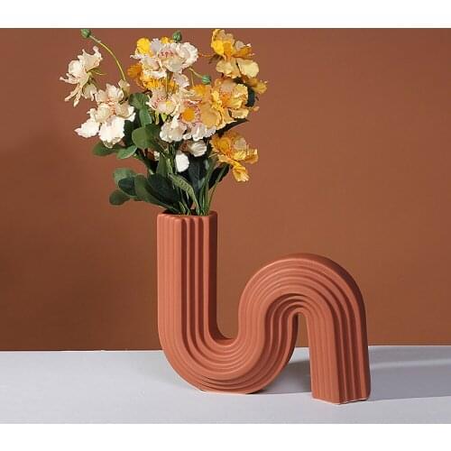 Nordic Modern Geometric Line Vase Architectural Style Home Decoration Flower Holder Ornament Room Desk Ceramic Vases Decorations