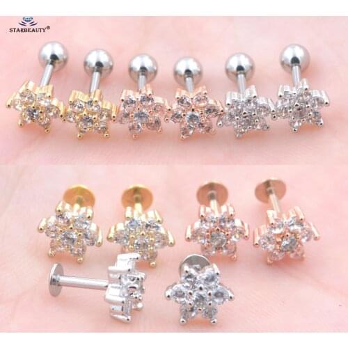 Starbeauty 1pc 1.2x6mm Clear Rose Ear Piercing Nose Ring Tragus Piercing Oreja Helix Earrings Labret Lip Piercing Earring Studs