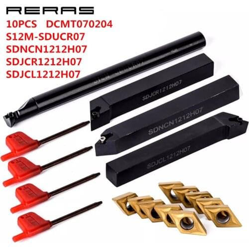 10 DCMT070204 Carbide Inserts 4PCS 12mm Lathe Boring Bar Turning Tool Holder S12M-SDUCR07 SDJCR1212H07 SDJCL1212H07 SDNCN1212H07