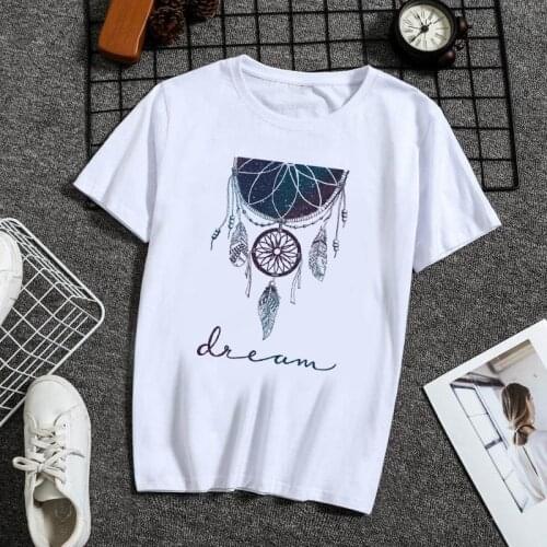 Dreamcatcher casual O-neck top shirt Womens T-shirt retro T-shirt ladies Harajuku short-sleeved Flower Earrings printed T-shirt