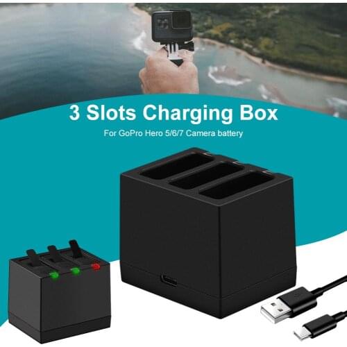 For GoPro Battery Charger Smart Fast Charging Case 3 Slots Charger Set Storage Box For GoPro Hero 5/6/7 Sport Camera Accessories