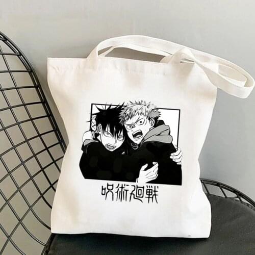 Jujutsu Kaisen Comics Gojou Satoru Korean Black Canvas Bag Anime Women Shoulder Shopper Shopping Bag With Zip Kawaii Pink Girl