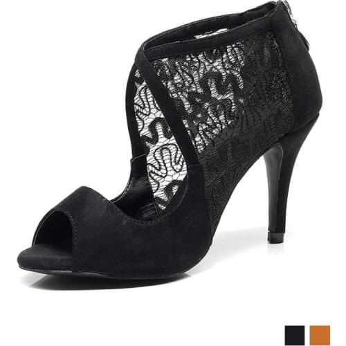 Women Latin Dance Shoes Black Lace Latino Ballroom Dancing Shoes For Winter Woman Flannel bachata Salsa Dance-shoes For Girls