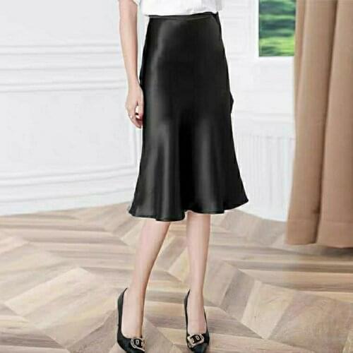 Silk Satin Skirts for Women 2021 Faldas Saia New Spring Summer Womens Elegant Black High Waisted Midi Skirt Jupe Femme Y362