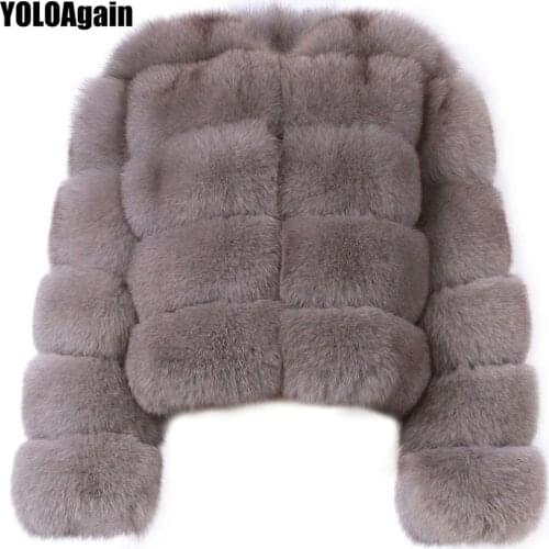 YOLOAgain Winter Warm Women Long Sleeve 5 Strips Natural Real Fox Fur Jacket Coat