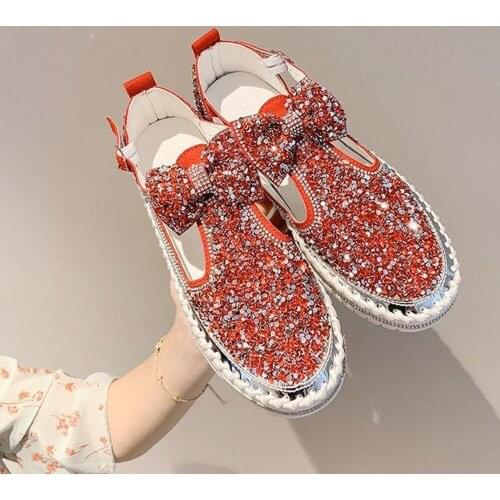 Womens Summer Bow Sandals With Rhinestones