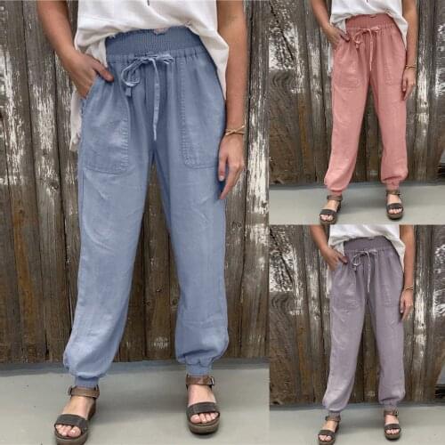 Women Solid Cotton Linen Pants Trousers Pocket Casual Loose Pants Clothes Comfy Simple Elegant Pants Calça Feminina Dropshipping