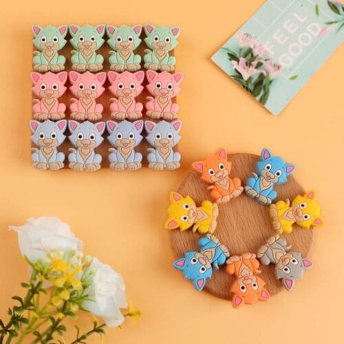 Kovict 10pcs/lot Mini Cat Silicone Beads Baby Dummy Cartoon Pacifier Toy Accessories
