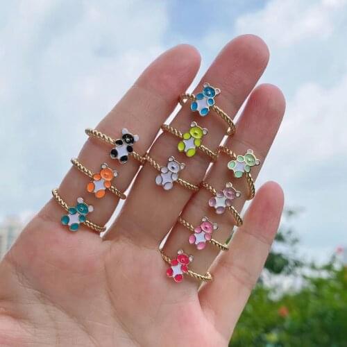 10PCS, Cute Love Mini Animal Finger Ring Sweet Candy Colors Enamel Open Ring For Women Punk Party Jewelry Gift