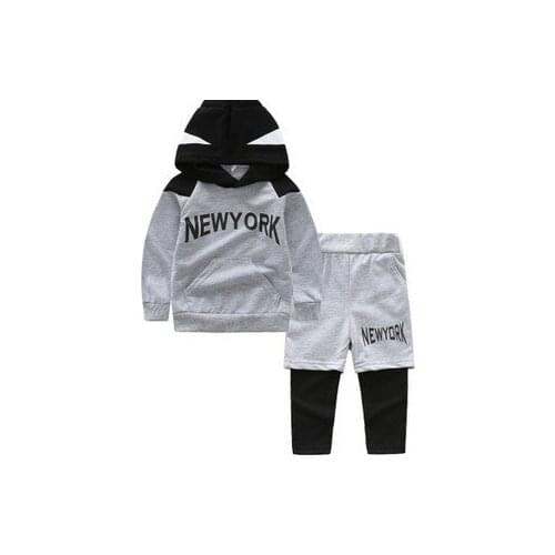18M-6Y Toddler Baby Boys Clothes 2 Pieces Fashion Long Sleeve Letter Hooded Sweater and Elastic Long Pants Kids Boy Outfits Set