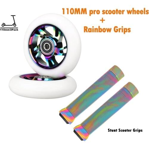 2pcs Replacement 110mm Stunt Scooter Wheels ABEC-9 bearing 88A Metal pro Scooter Wheels with stunt scooter grips