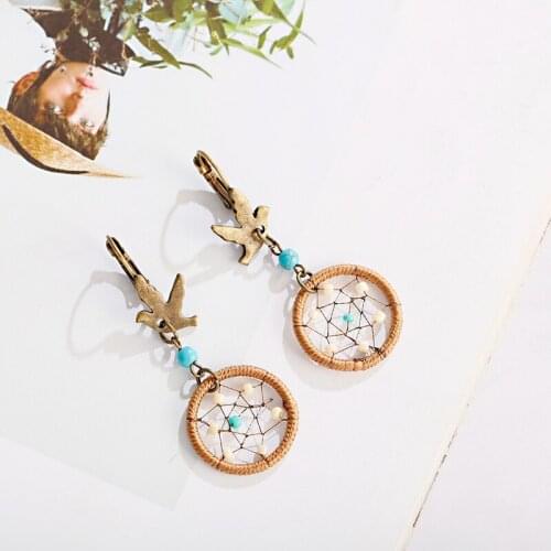 2020 Ethnic Pigeon Shape Bohemia Earrings For Women Dreamcatcher Round Indian Gypsy Hippie Earrings Boucle D'oreille