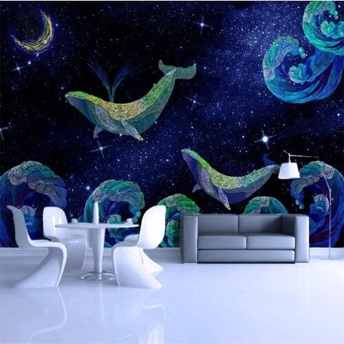 Milofi custom 3D wallpaper mural starry sky whale wave childrens room background wall for living room bedroom decoration wallpa