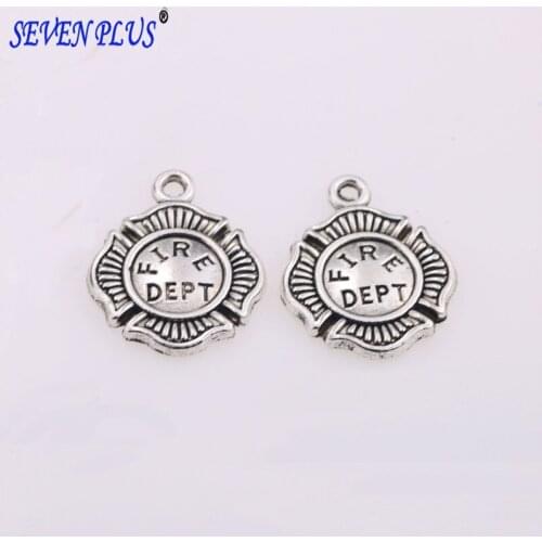 High Quality 50 Pieces/Lot 18mm*23mm Antique Silver Plated Metal Diy Accessory Fire Department Firefighter Charms For Jewelry