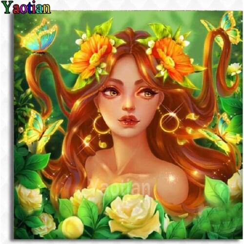 DIY 5D Diamond Painting Butterfly yellow rose girl Diamond Embroidery Cross Stitch Mosaic Full Round/Square Drill Home Decor