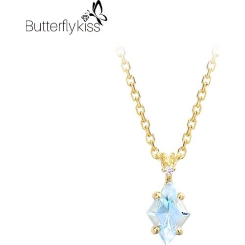 BK Sky Blue Topaz Necklaces For Women 925 Genuine Silver Zircon Simple Diamond Fashion Engagement Anniversary Fine Jewelry Gifts