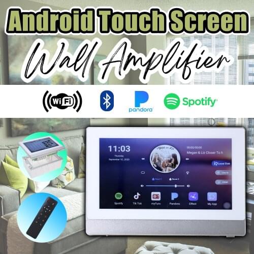 Bluetooth Home Audio Wall Amplifier with Android System 7 inch Touchscreen 8 Channels 2 zones