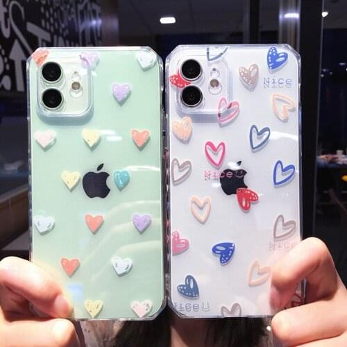Aesthethic cartoon Phone Case For iPhone 12 11 Pro Max X XR XS Max Soft Love Heart Transparent Lens Protection iphone 11 case