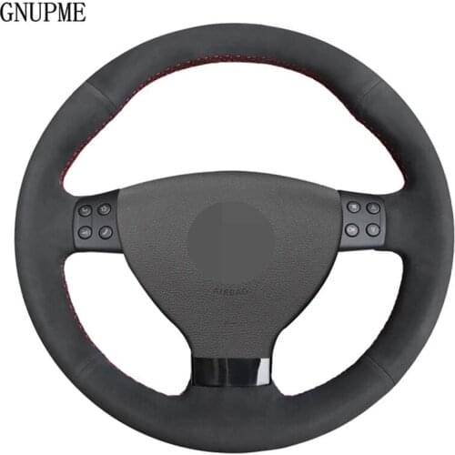 Black Genuine Leather Suede DIY Hand-Stitched Car Steering Wheel Cover For Volkswagen VW EOS MK5 2005 2006 2008 2009 2010