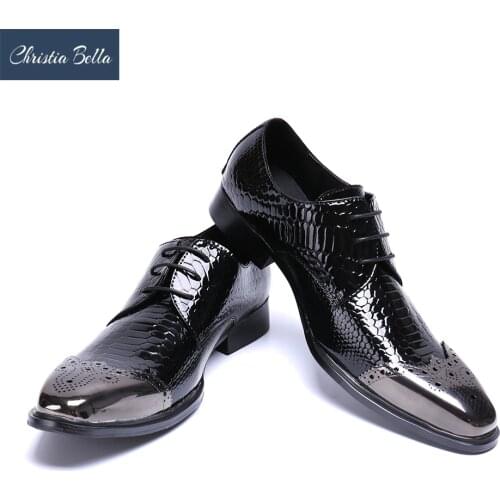 Christia Bella Mens Black Dress Shoes Fashion Crocodile Pattern Business Leisure Leather Shoes British Casual Wedding Shoes
