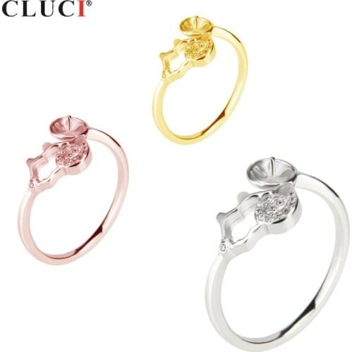 CLUCI Real 925 Sterling Silver Adjustable Ring Rose Gold Sheep Shaped Pearl Ring Mounting Women Zircon Ring Jewelry SR2028SB