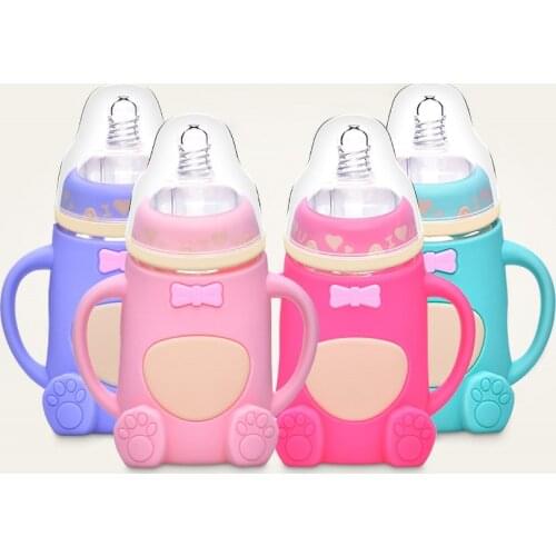 Baby Silicone Glass Feeding Bottle For Newborn Drop-proof And Anti-colic Multifunctional Cute Drinking Water Cup BPA-free