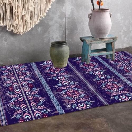 Ethnic Style Retro Flower Geometry Rug Living Room Sofa Rug Bohemia Carpet Tatami Mat Bath Mat On the Floor Bedroom Room Decor