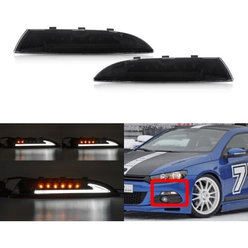 2x Smoked Dynamic Amber Led Side Marker Turn Signal Lights White Running DRL Position Lights For VW Scirocco 2008-2013