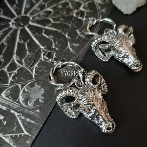 Gothic Baphomet Goat Thorn Earrings Witch Satan Occult Alternative Jewelry Satanic Ram Skull Statement Medieval Women Gift Trend